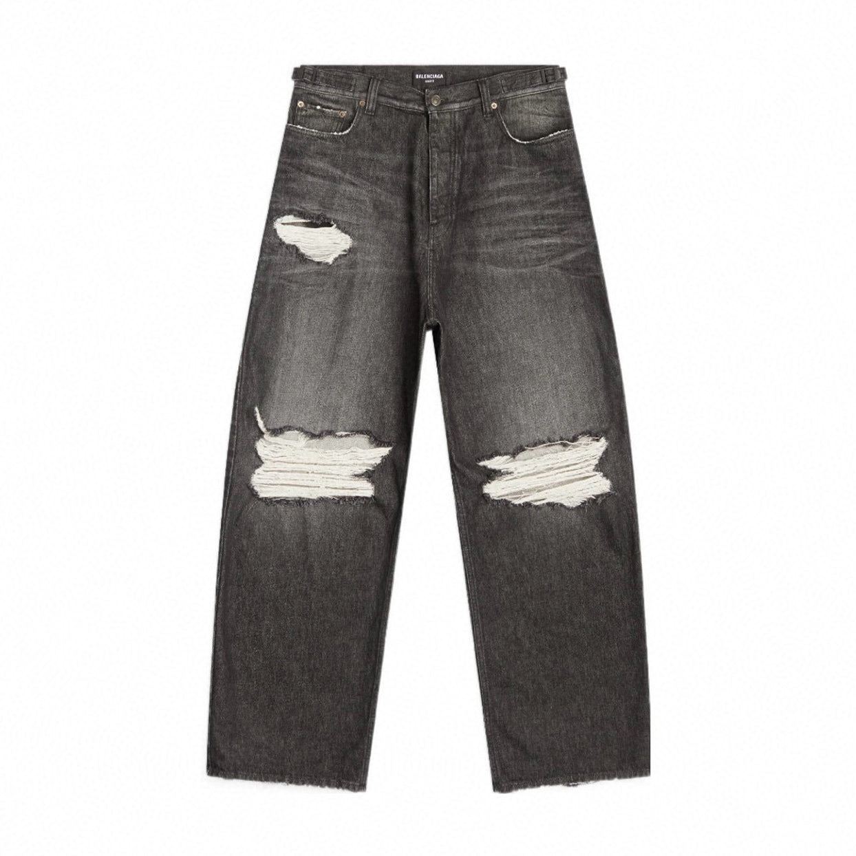 Men's Four Seasons Black Cotton Mid Waist Loose Ripped Denim Pants Ngvp #8181