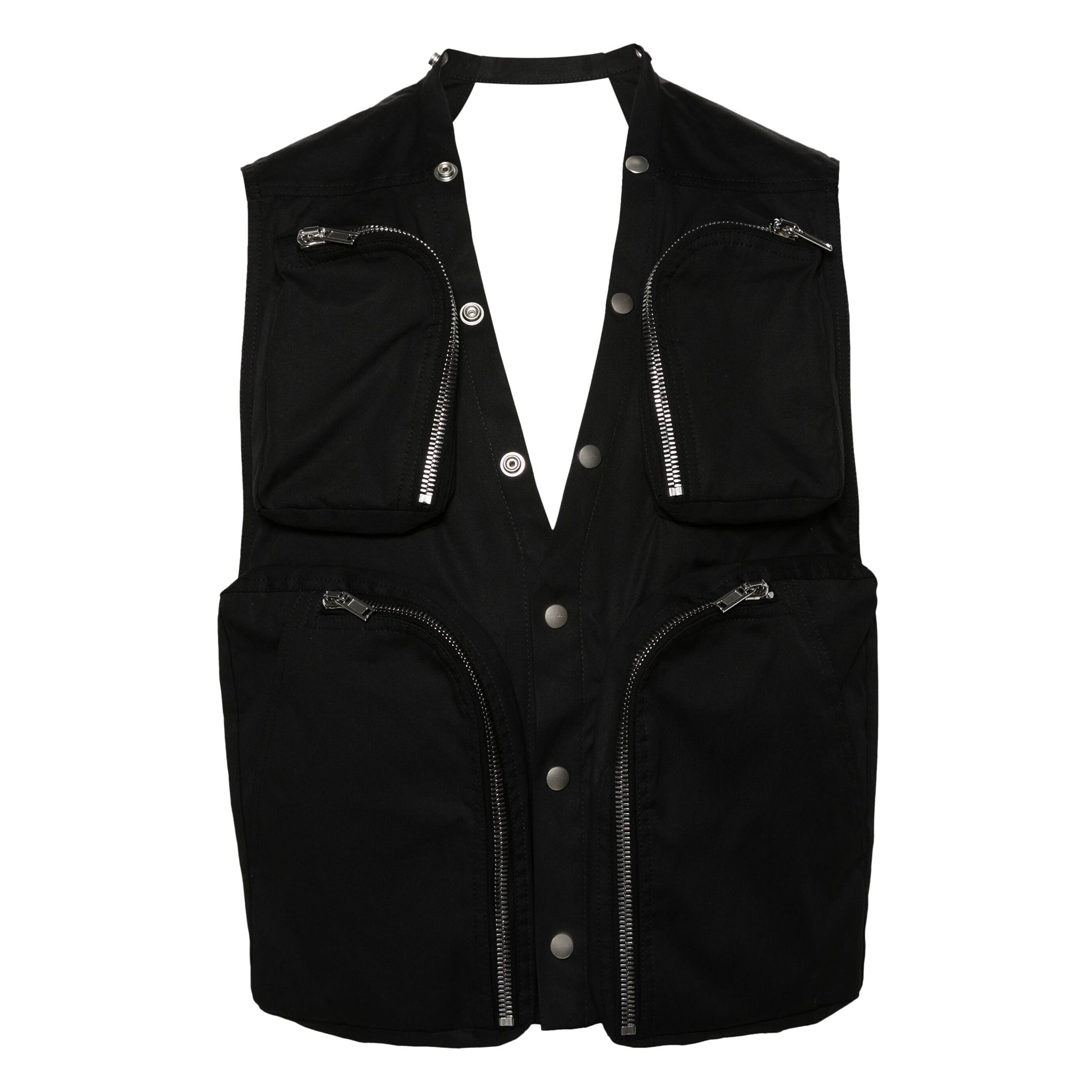 Men's Spring And Autumn V-neck Hollowed Out Multi-pocket Cotton Solid Color Sleeveless Workwear Vests Ngvp #9547