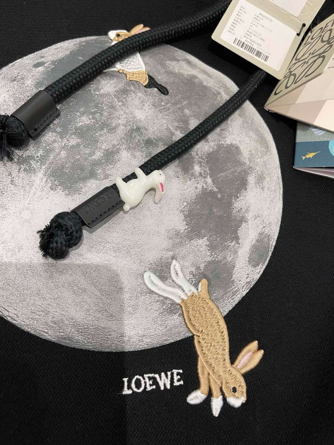 Women's Spring and Autumn Moon Print Black Hooded Drawstring Long Sleeve Sweatshirt #74569