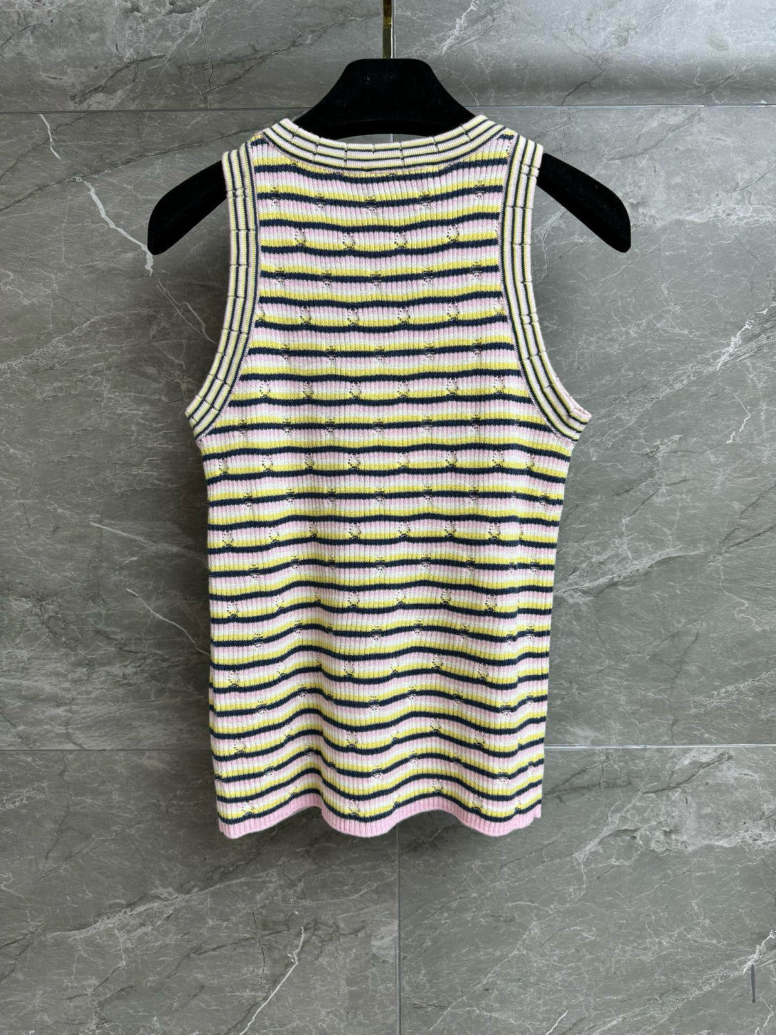 Women's Summer Striped Floor Length Letter Knit Sleeveless Undershirt Short Sleeve T-shirt Sleeveless Dress Three-piece Set Suit #75334