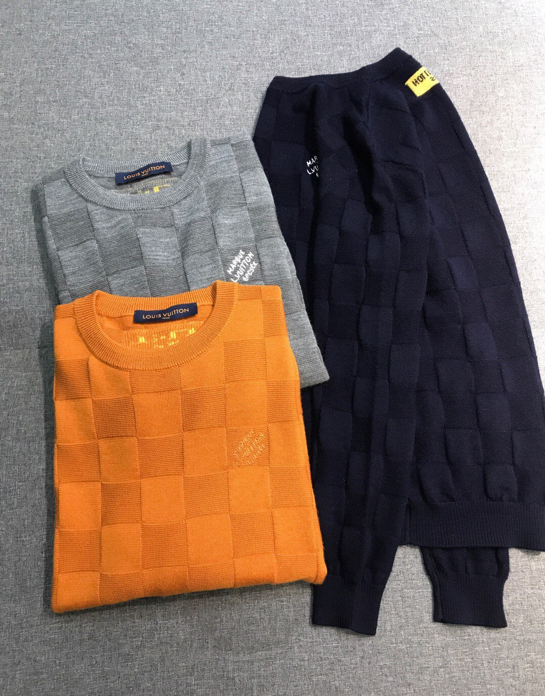 Men's Spring and Autumn Solid Color Check Printed Wool Round Neck Long Sleeve Knitted Sweater #74211