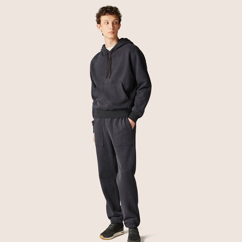 Men's Autumn And Winter Solid Color Loose Casual Hooded Long Sleeve Pias Sweatshirt Warm Pants Ngvp #7565