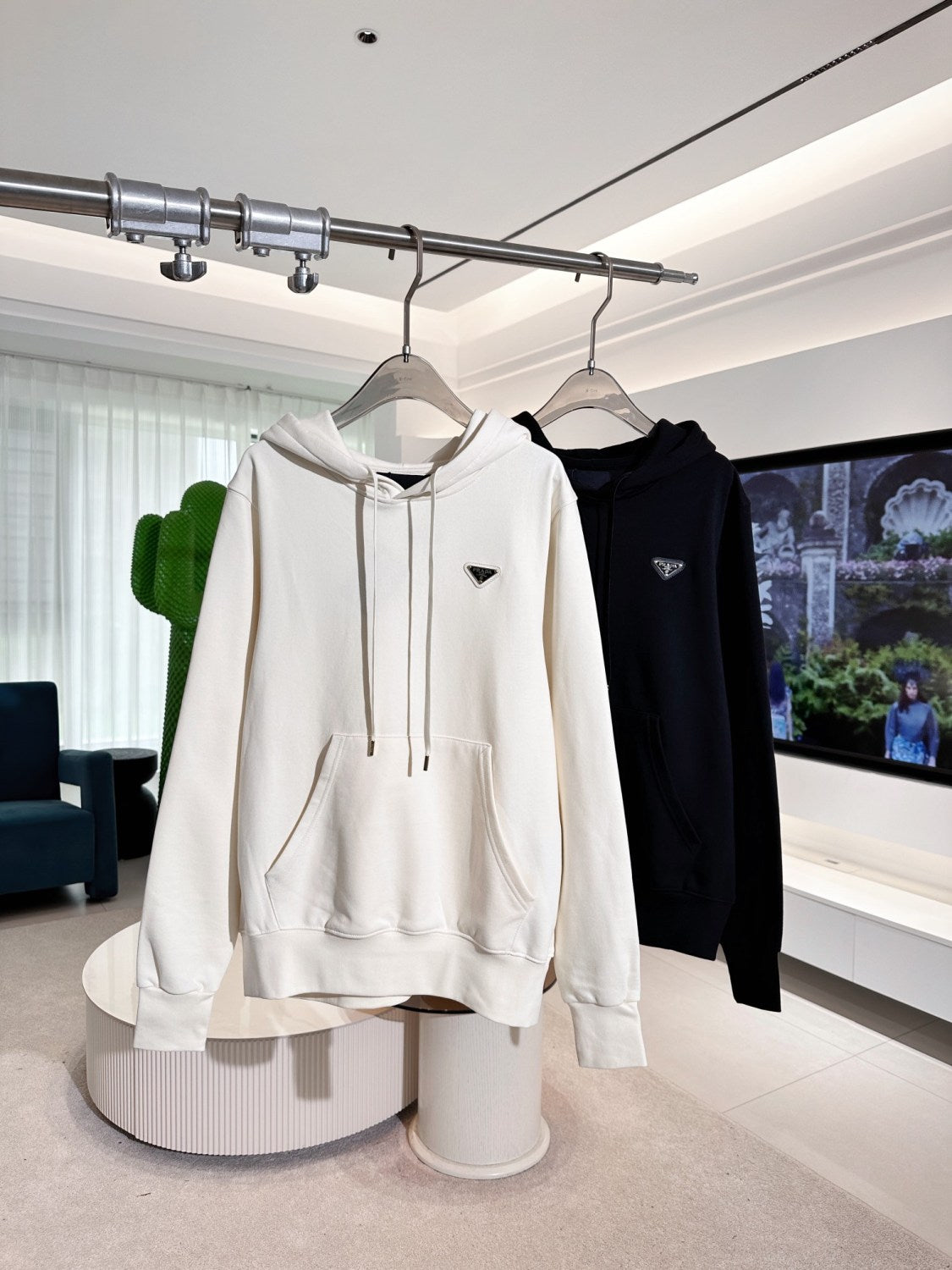 Men's Spring and Autumn Beige Hooded Drawstring Long Sleeve Sweatshirt #72359