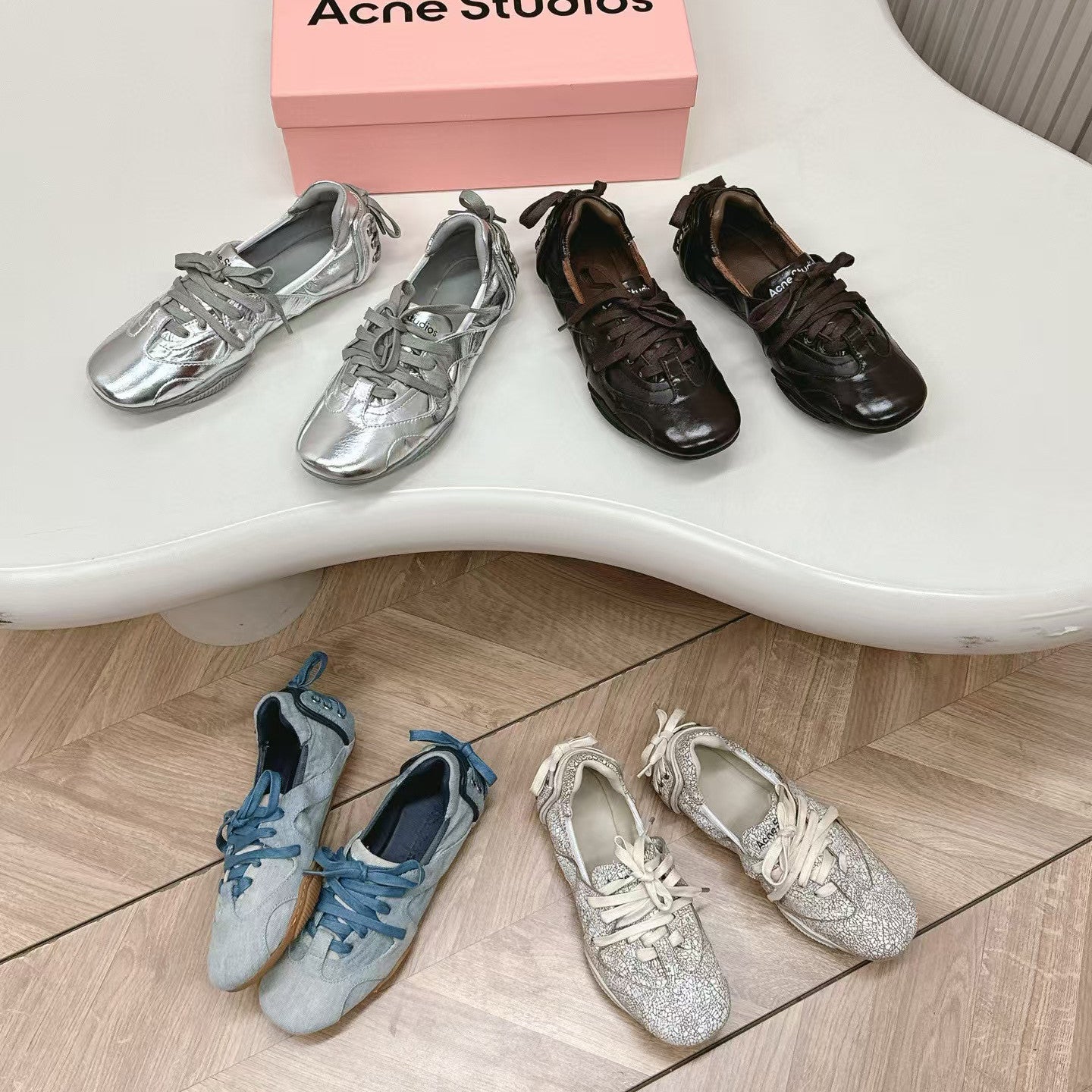 Acne Studios Women's Solid Color Leather Casual Lace-Up Ballet Shoes #73859