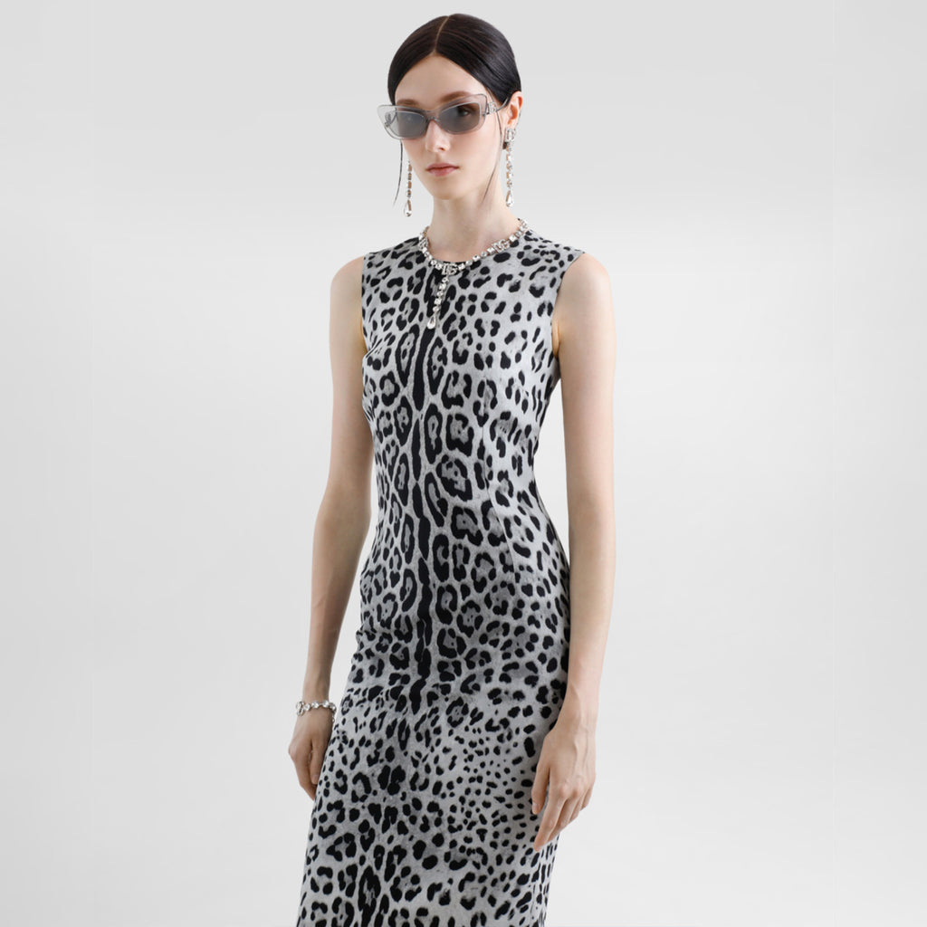 Women's Spring And Summer Leopard Print Mid-length Straight Dress Sleeveless Round Neck Temperament Elegant Long Dresses  Ngvp #9864