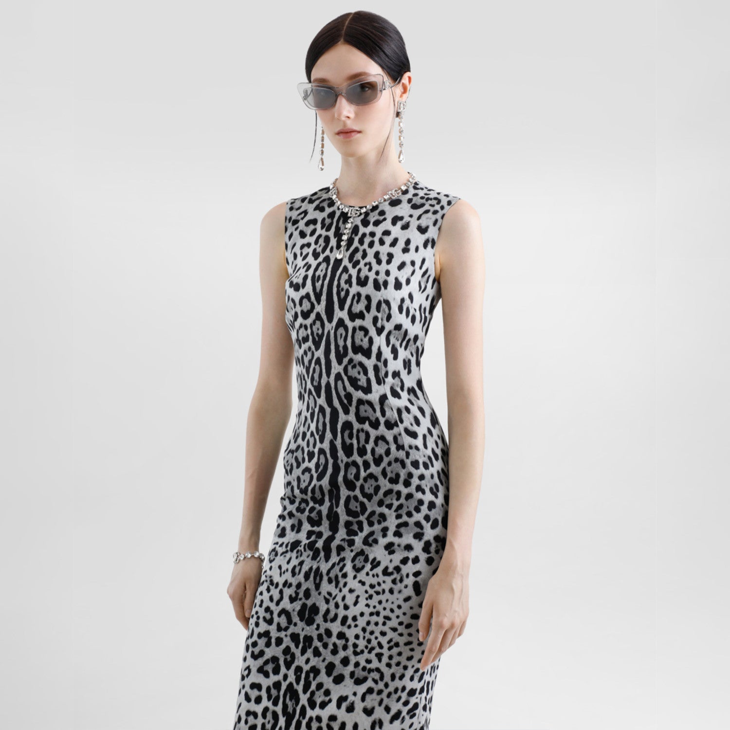 Women's Spring And Summer Leopard Print Mid-length Straight Dress Sleeveless Round Neck Temperament Elegant Long Dresses  Ngvp #9864
