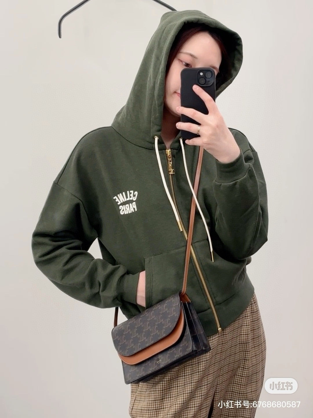 Women's Men's Autumn/Winter Green Zipper Hooded Sweatshirt with Logo Print Fashionable Casual Short-Sleeve Hoodie #9331Z