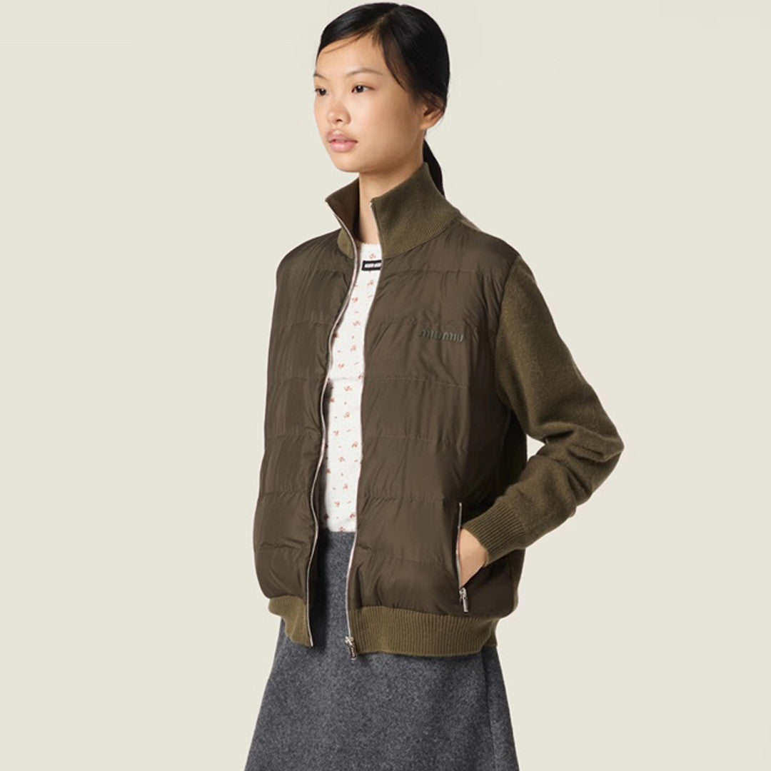 Cashmere Knitted Patchwork Goose Down Stand Collar Down Jacket #194161