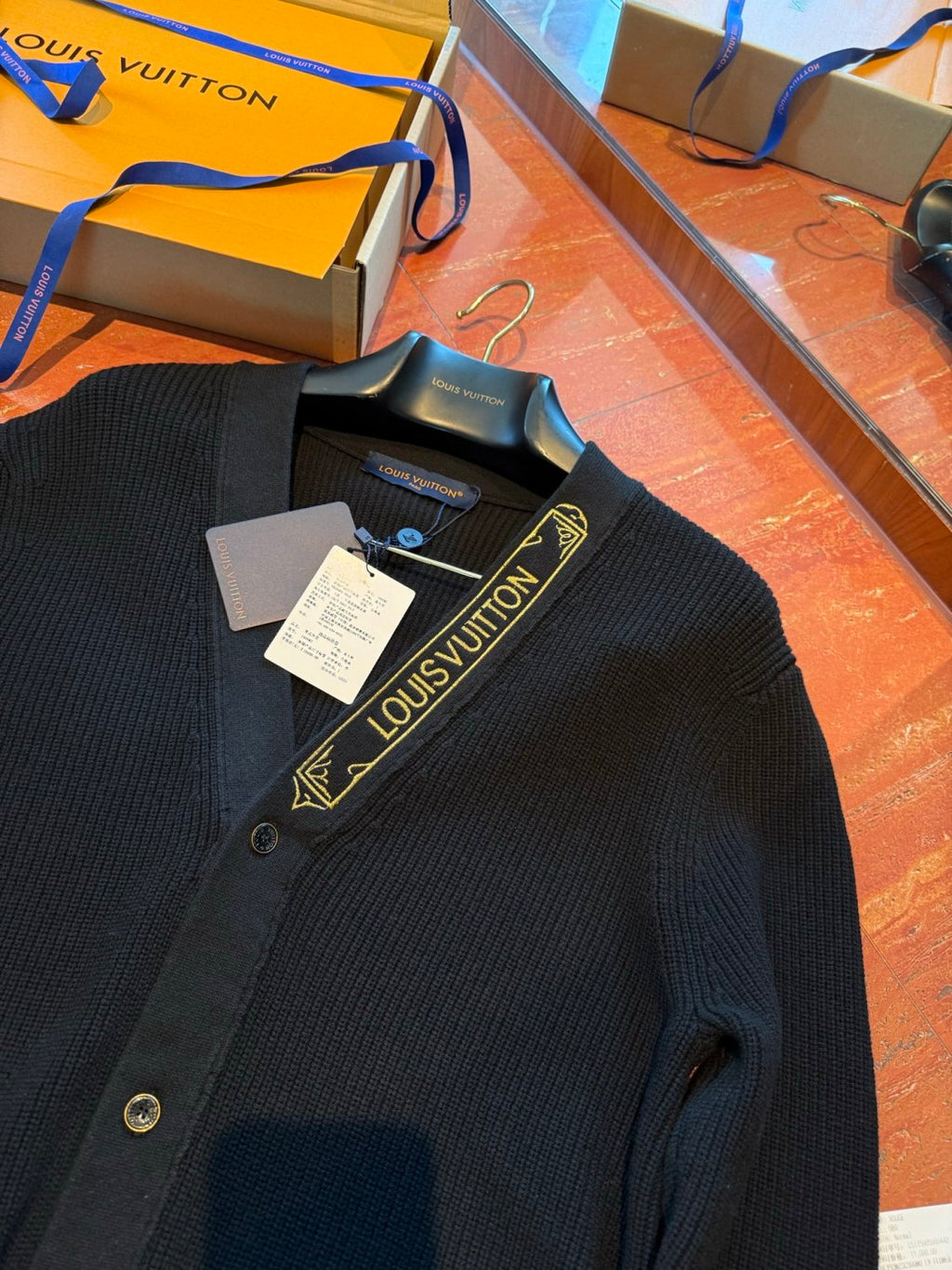 Men's Spring And Fall V-Neck Logo Embroidery Single-Breasted Long-Sleeved Solid Color Cotton Blend Cardigan #81267