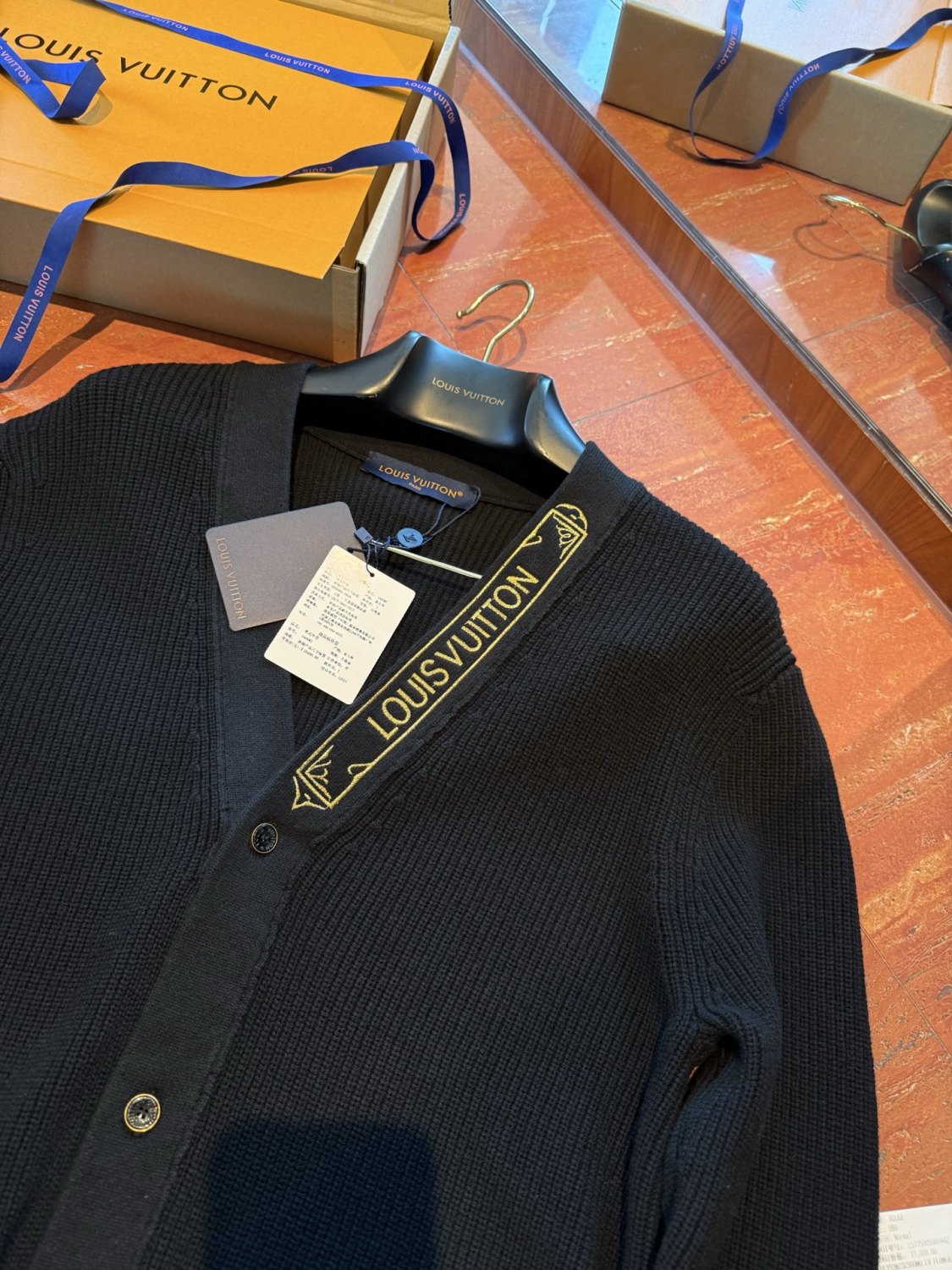 Men's Spring And Fall V-Neck Logo Embroidery Single-Breasted Long-Sleeved Solid Color Cotton Blend Cardigan #81267