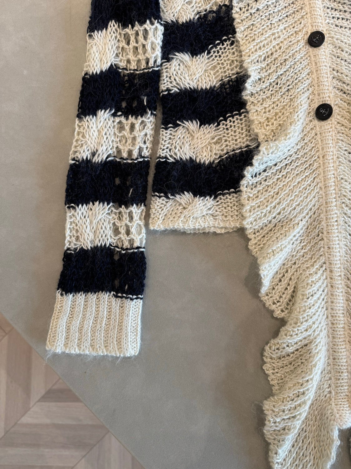 Women's Detachable Collar Mohair Striped Spring/Fall Long-Sleeve Knit Sweater Marini¨¨re Cardigan Ngvp #2373