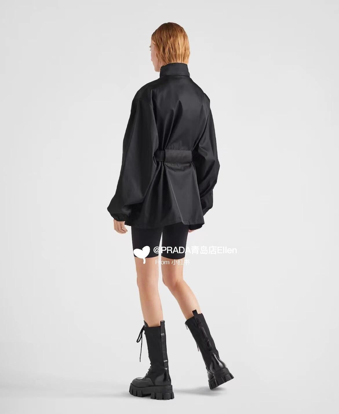 Women's Fall And Winter Black Logo Collar Nylon Zipper Single Breasted Long Sleeved Jacket #72874