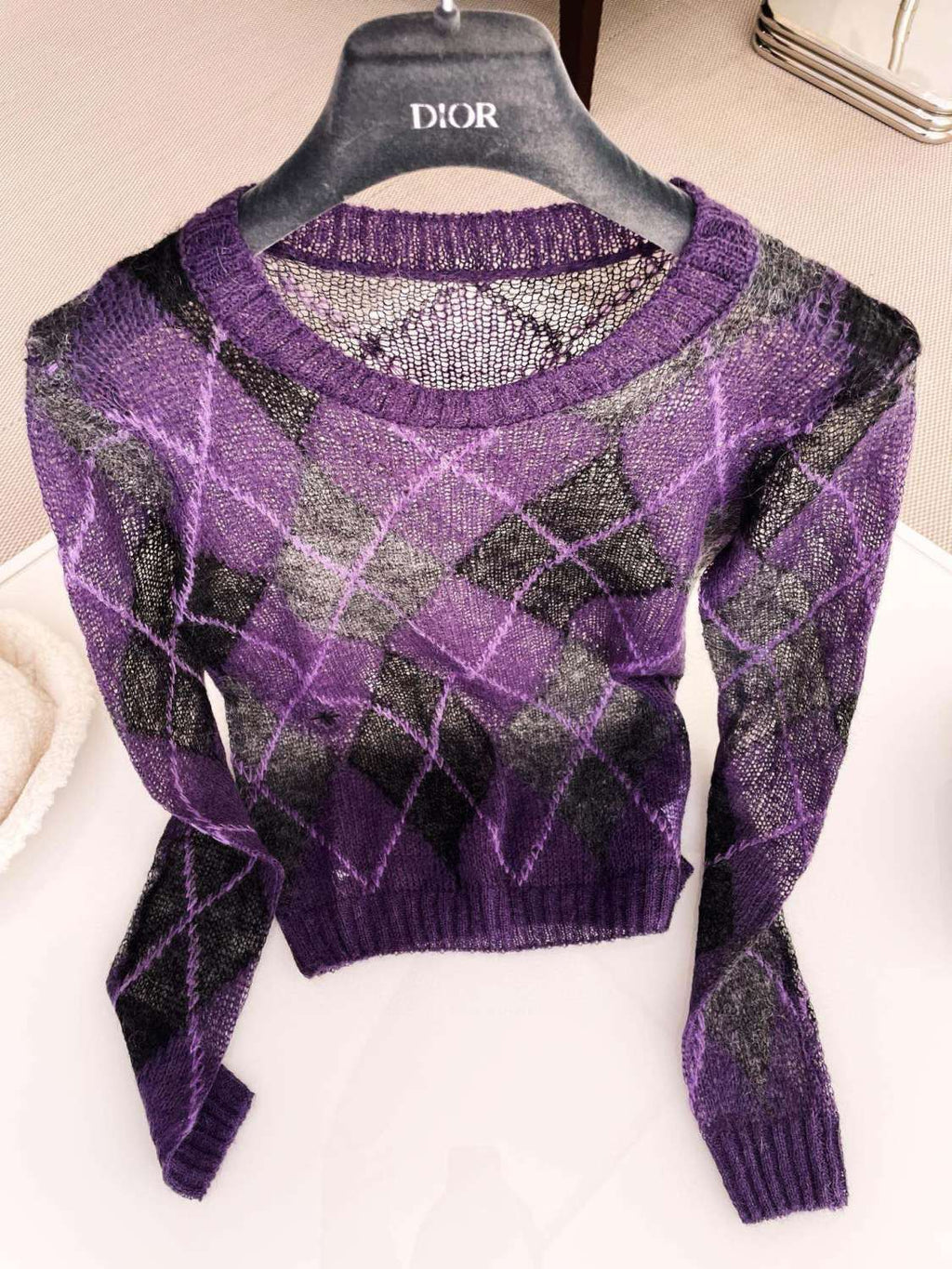 Women's Spring & Autumn Mohair Colorblocking Embroidery Round Neck Long Sleeve Fitted Knitted Sweater Ngvp 9752