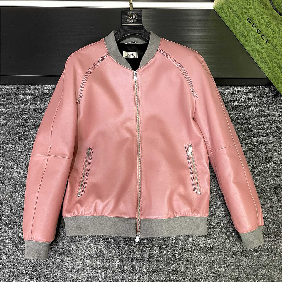 Men's Autumn And Winter Solid Color Baseball Clothing Leather Jacket Vintage Casual Sheepskin Leather Jacket #71519