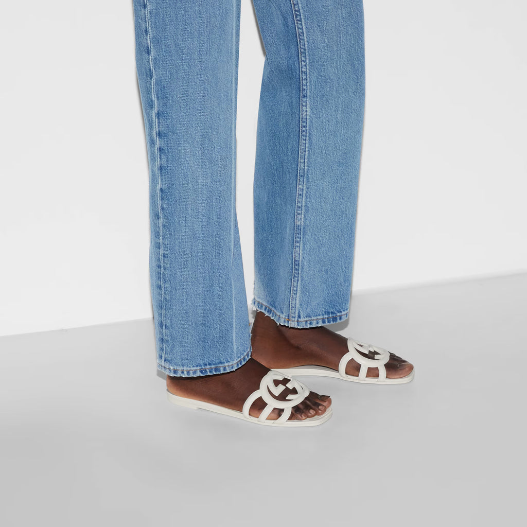 GG  Women's Summer Double G Hollow out Square Head Flat Slippers Solid Color Casual Shoes #81341