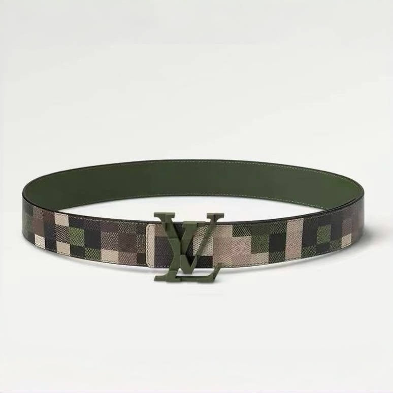 Mega Pixel Men's Four Seasons Fashion Camo Cowhide Belt Logo Luxury Double Sided Belt Width 4cm Accessories #71221
