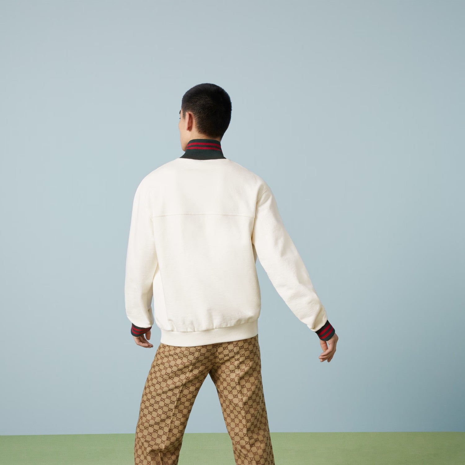 Men's Autumn Striped Standing Collar Zipper Cotton Fitted Long Sleeve Solid Color Jacket #71452