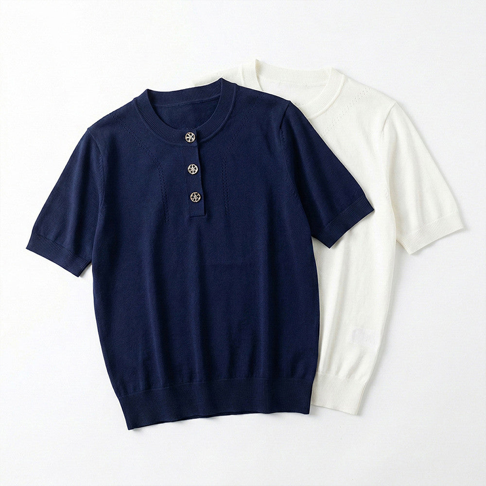 Women's Jacquard knit Wool Short-sleeved Polo shirt T-shirt #194155