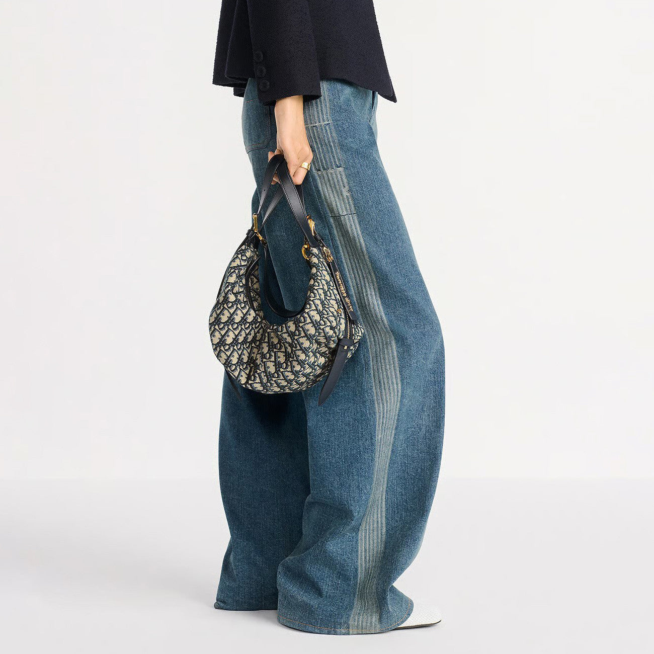 Women's Spring Autumn Blue Cotton Denim Graphique Patterned Trousers Pants #76924