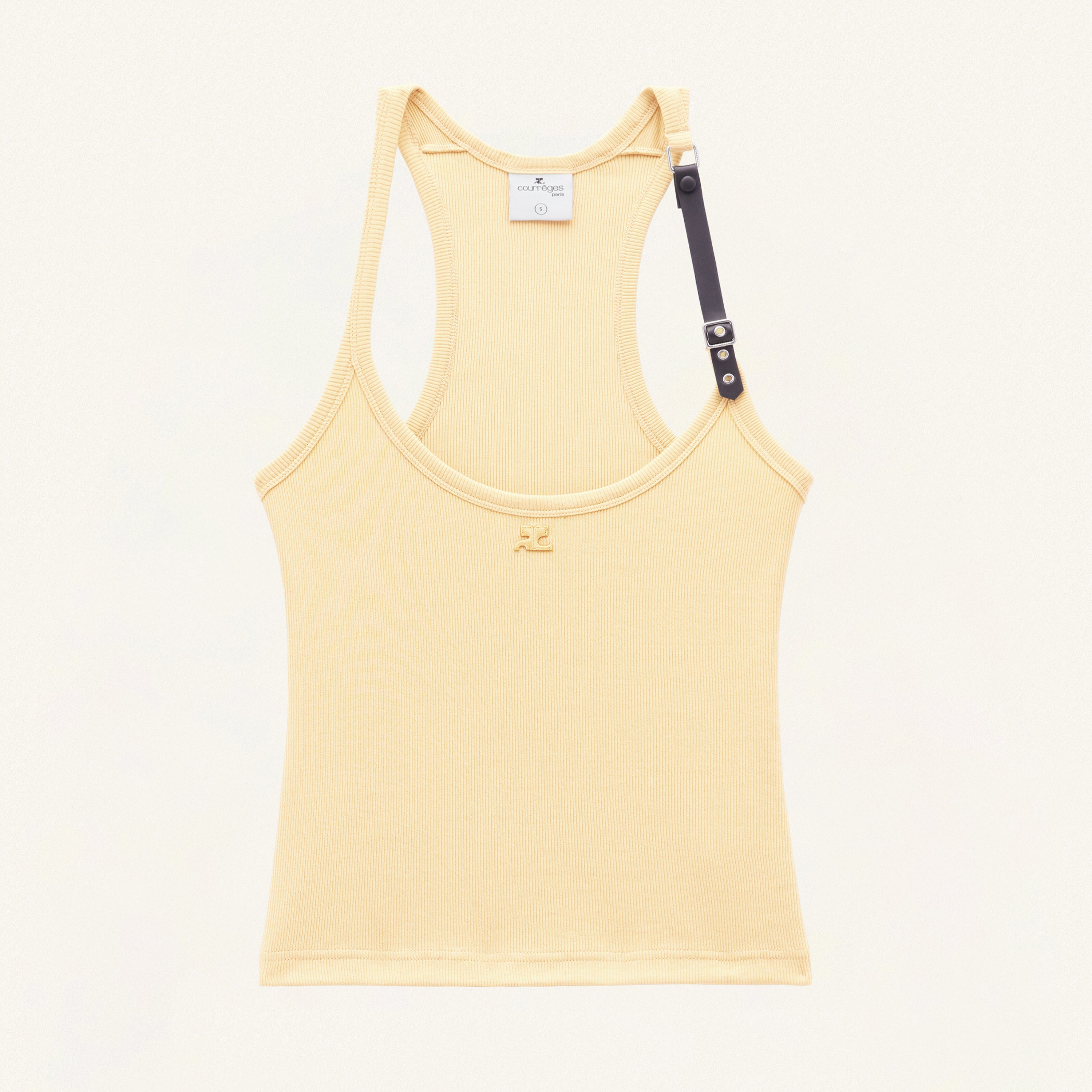 Courrges Women's Summer Holistic Buckle Detail Solid Color Ribbed Knit Sleeveless Vest Ngvp #8831