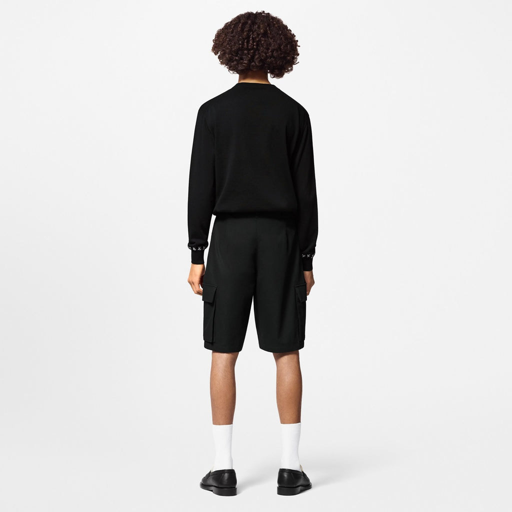 Men's Spring And Fall Logo Printed Crew Neck Black Cotton Long Sleeve Fitted Sweater #71473