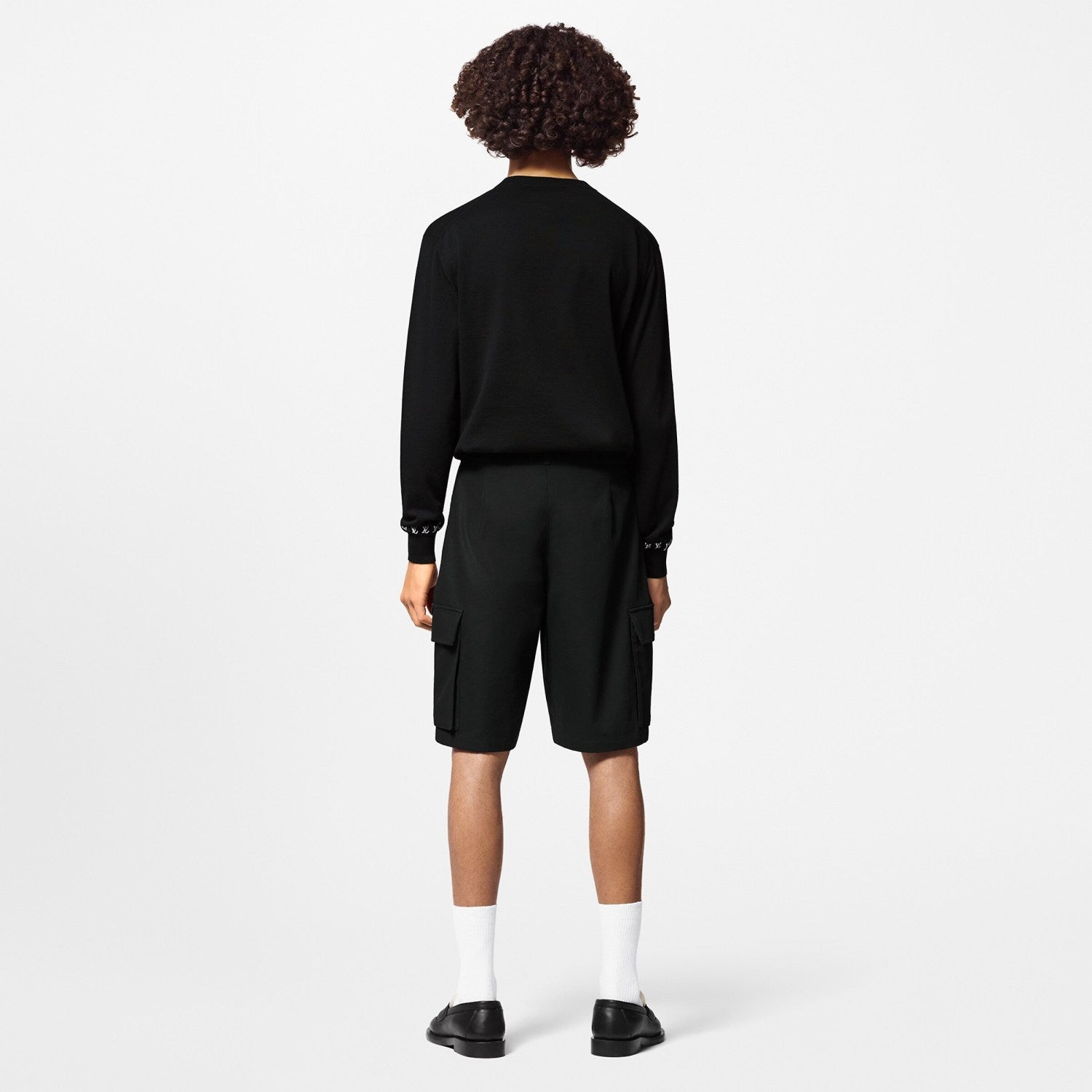 Men's Spring And Fall Logo Printed Crew Neck Black Cotton Long Sleeve Fitted Sweater #71473