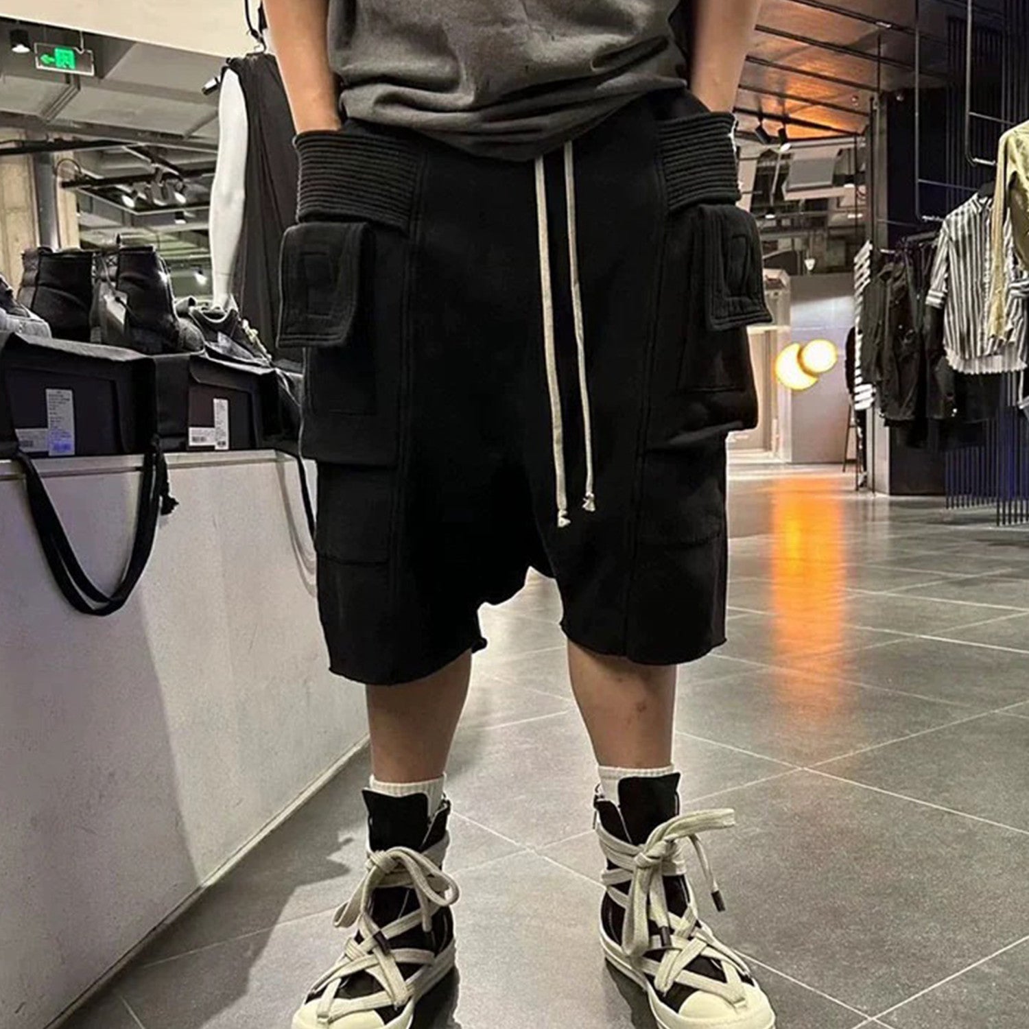 X Dekshdw Men's Spring/summer Vintage High Street Broken Black Distressed Denim Shorts With Drawstring Pants Ngvp #8539