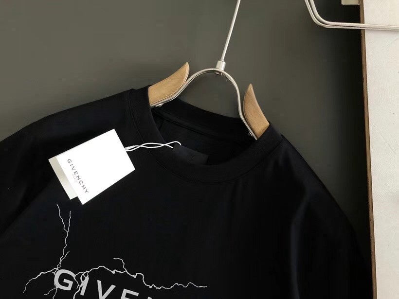 Men's Summer Lightning Graphic Printed Solid Colour Round Neck Cotton Short Sleeve T-Shirt #97883