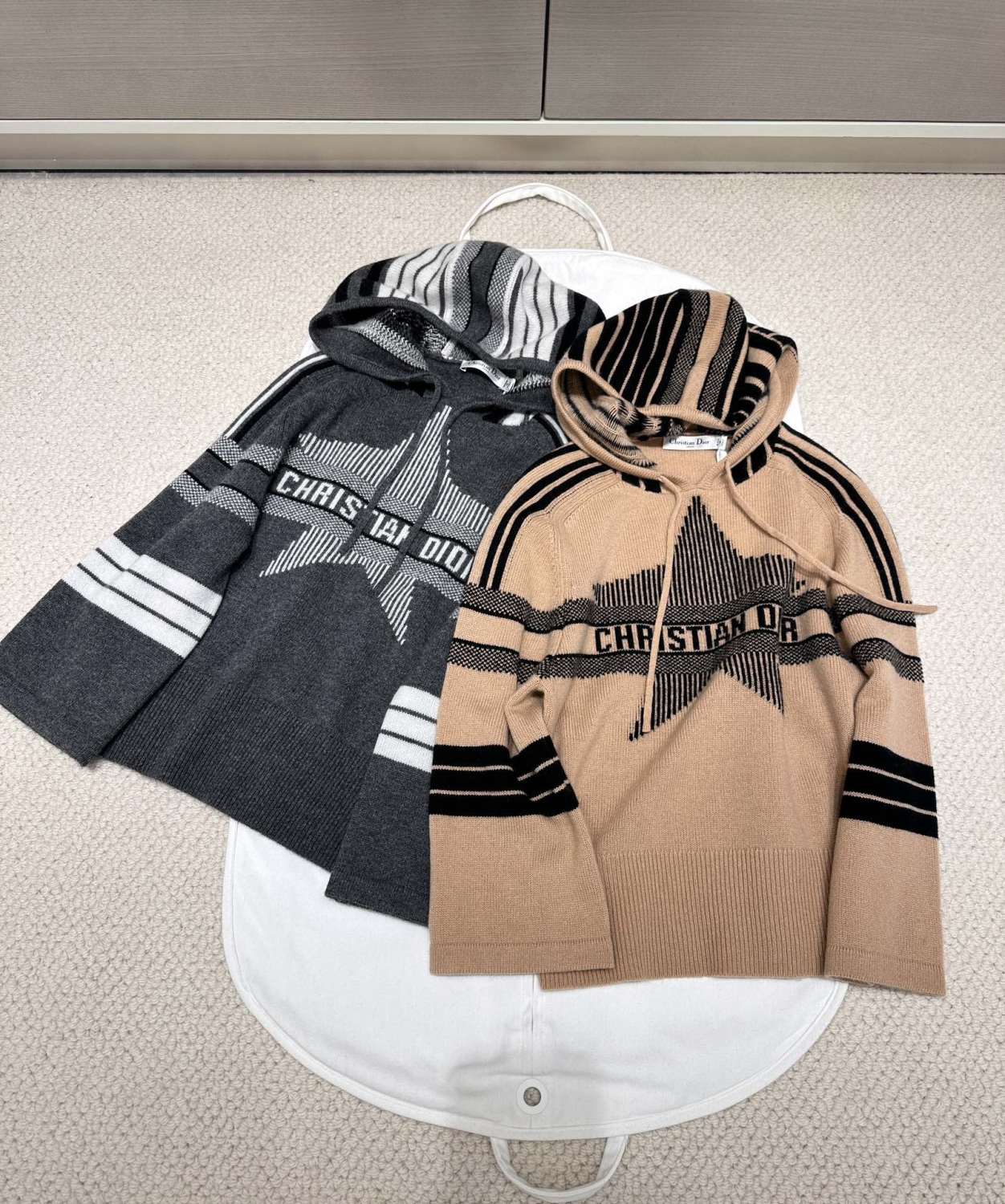 Women's Spring and Autumn Letter Printed Drawstring Hooded Seven Sleeve Cashmere Sweater #73847