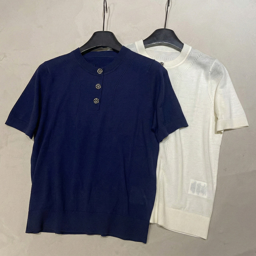 Women's Jacquard knit Wool Short-sleeved Polo shirt T-shirt #194155