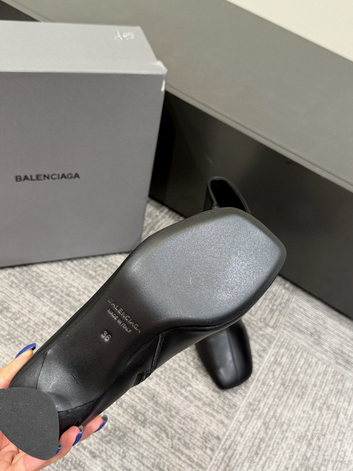 B DUTY FREE Women's Solid Color Letter Print Cowhide Square Toe Chunky Heel Short Boots Shoes #77869