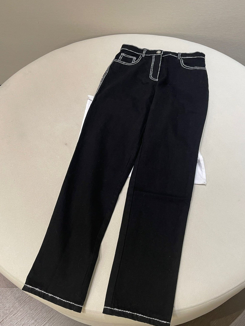 Women's Autumn and Winter Solid Color White Line Casual Jeans Pants #75569