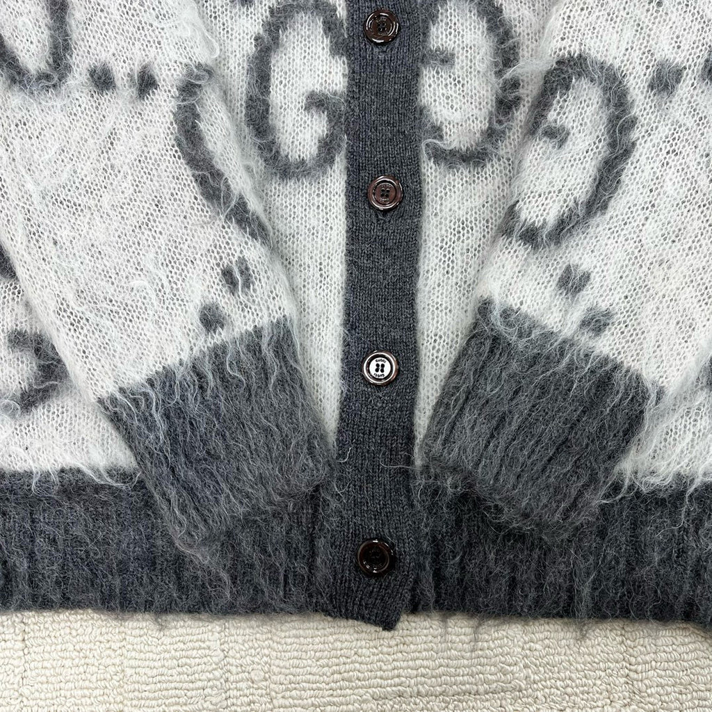 Men's And Women's Fall/Winter Fashion Casual V-Neck Single Button Logo Classic Print Mohair Knit Cardigan #79418