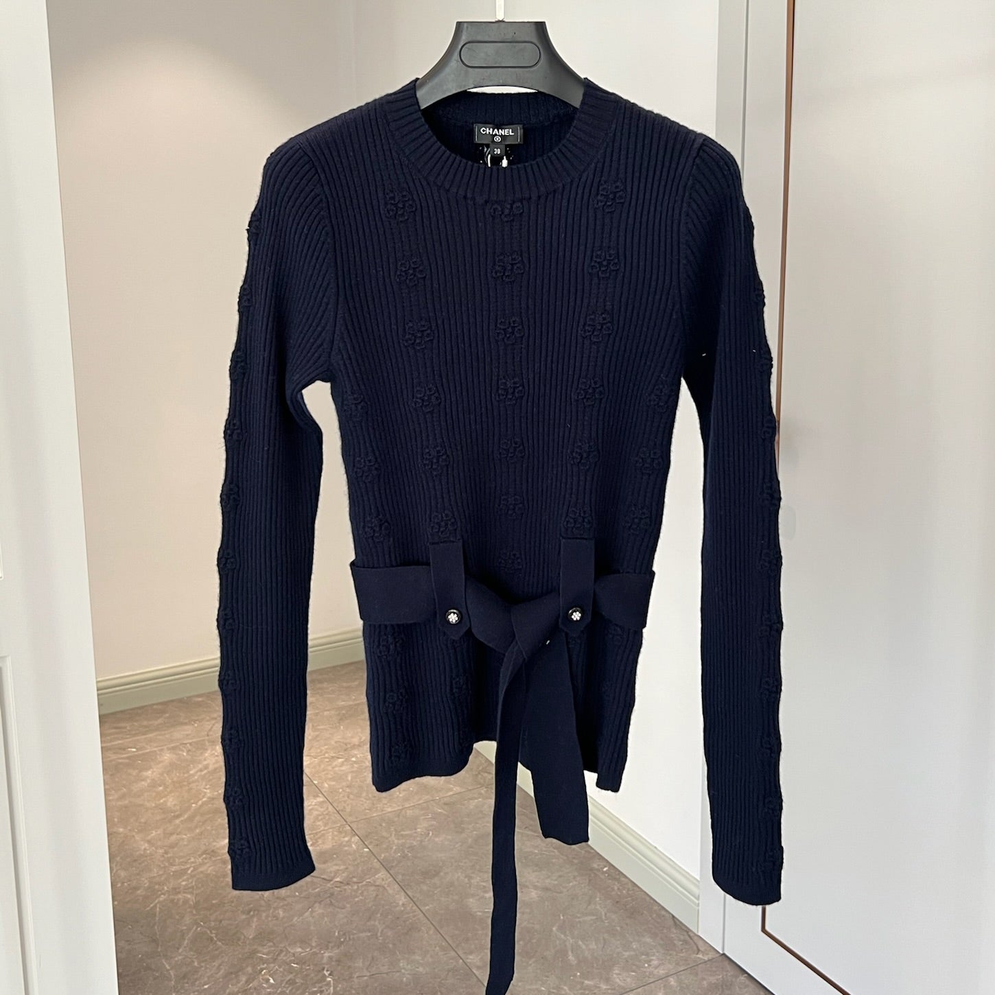 Women's Spring and Autumn Solid Color Double C Knitted Belt Sweater #74816