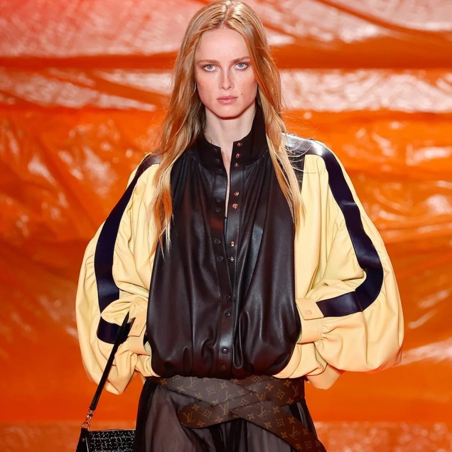 Women's Spring And Autumn Collar Pleated Sheepskin Jacket Single-breasted Color Blocking Casual Fashion Jacket Ngvp #8698