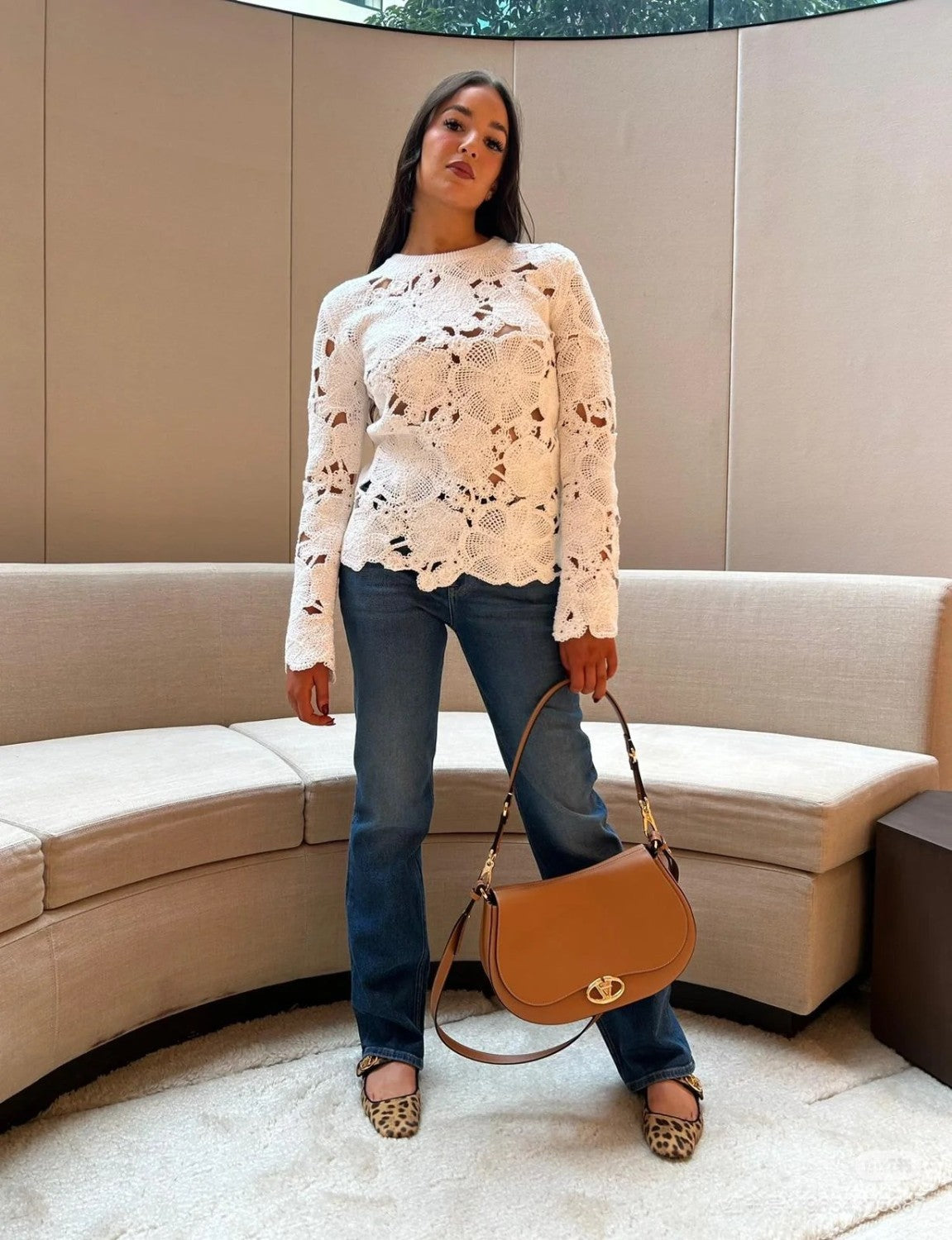 Women's Spring And Winter Knitted Embroidery Hollow Round Neck Cotton Solid Color Long Sleeve Sweater Ngvp #9416