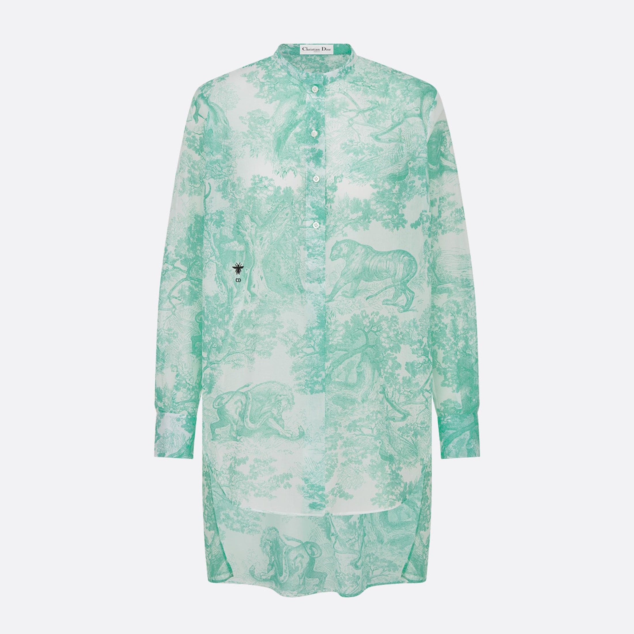 Women's Summer Dioriviera Printed Pattern Embroidered Logo Medium Long Shirt Thin Long Sleeve Lapel Shirt Ngvp #8734