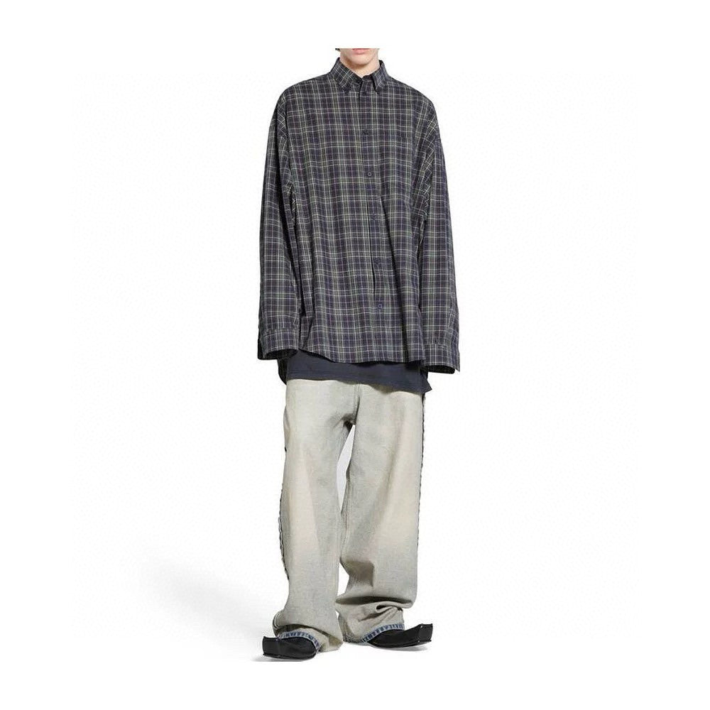 Men's Spring And Fall Color Blocking Plaid Single Breasted Cotton Long Sleeved Shirt #98918