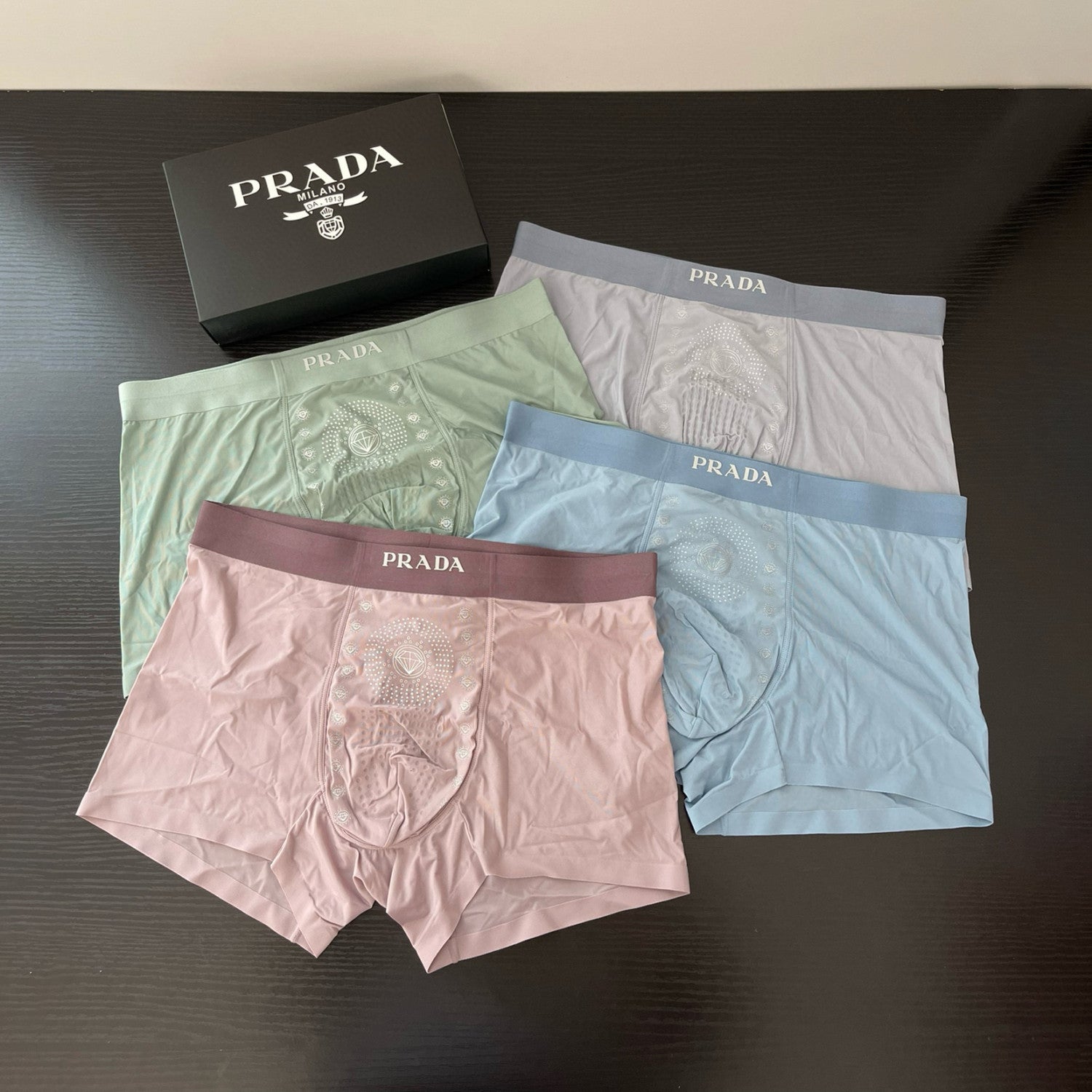 Men's Monogrammed Solid Colour Breathable Boxer Briefs Underpants Pack of 4 #99237