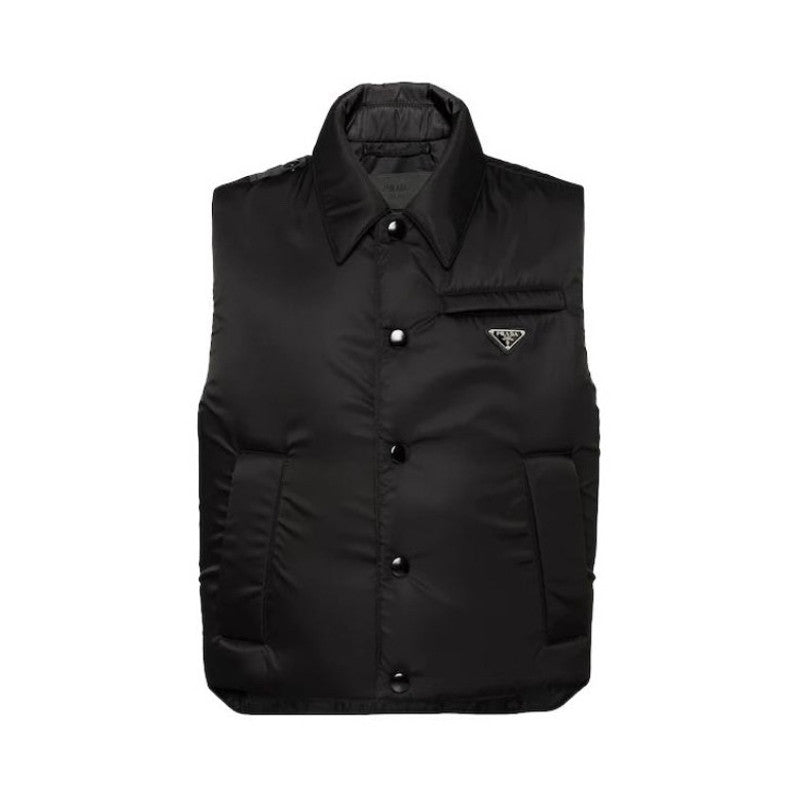 Women's Spring and Autumn Black Logo Label Sleeveless Nylon Single Breasted Vest Jacket #72332