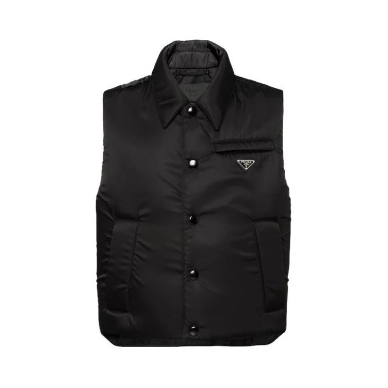 Women's Spring and Autumn Black Logo Label Sleeveless Nylon Single Breasted Vest Jacket #72332