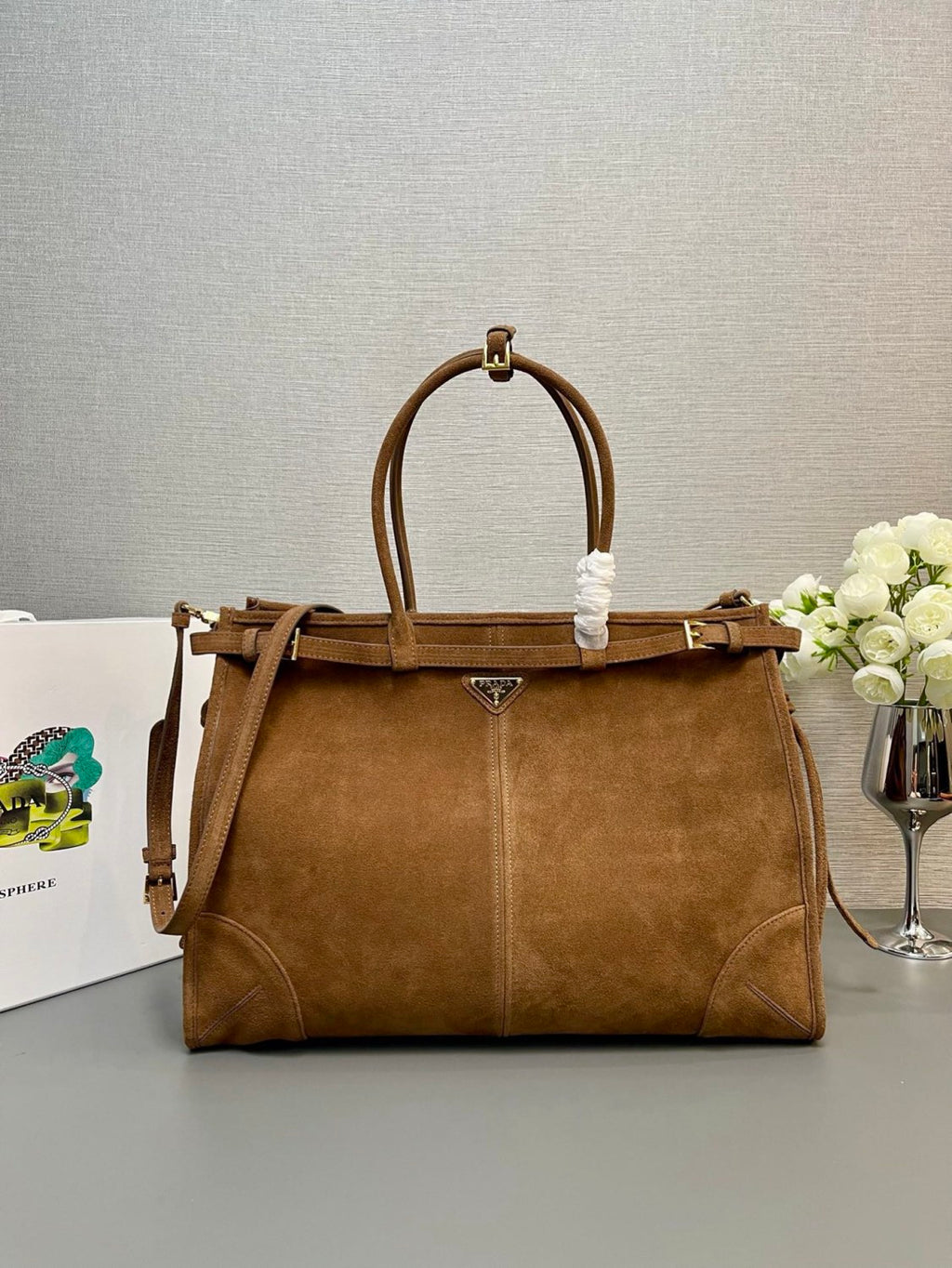 (42CM) LusGolf Oiled Leather 1BA439 Extra Large Portable Crossbody Bags Shoulder Bag Handbag #194092