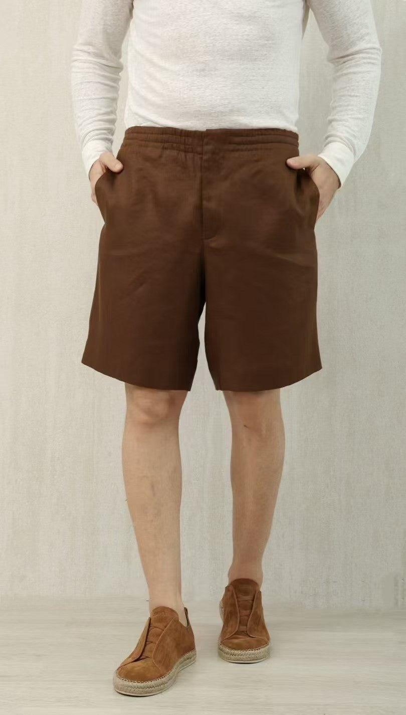 Men's Summer Mid Waist Straight Solid Color Linen Casual Shorts Ngvp #1234