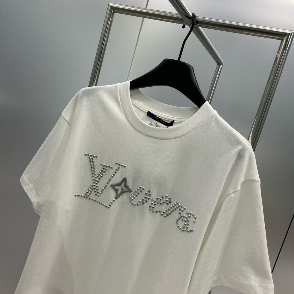 Men's Summer Cotton Hot Drill Logo Solid Color Round Neck Short Sleeve T-Shirt #98147