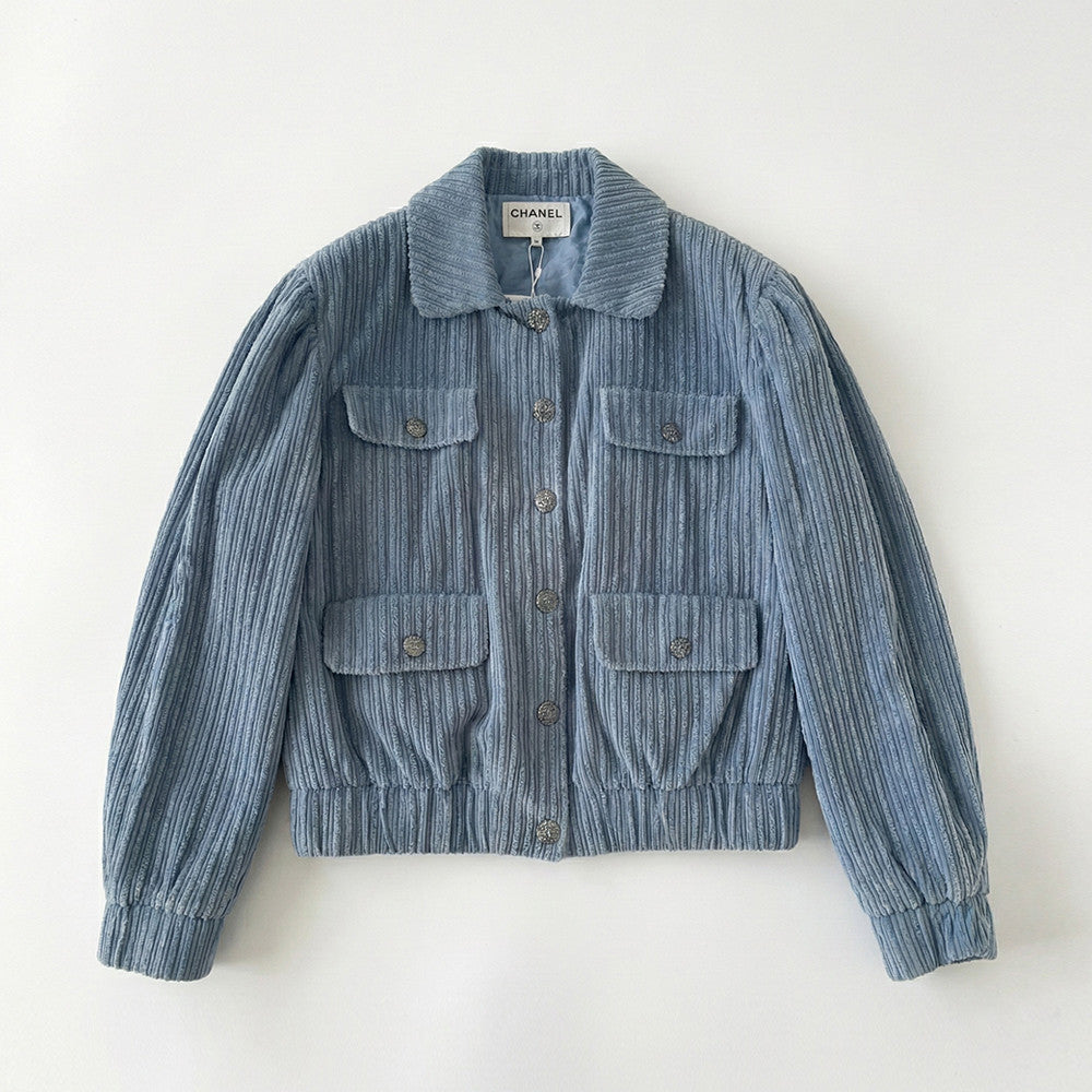 Women's 25K Blue Corduroy Collared Jacket Coat #193903