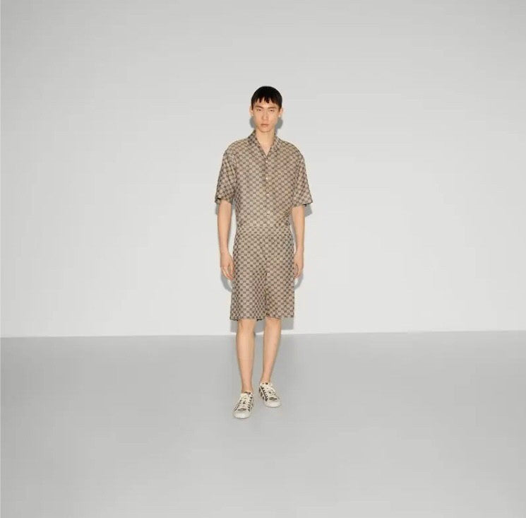 Men's Spring/summer Vintage Logo Jacquard Shorts Linen Blend Premium Luxury Colorblocking Shorts #99444