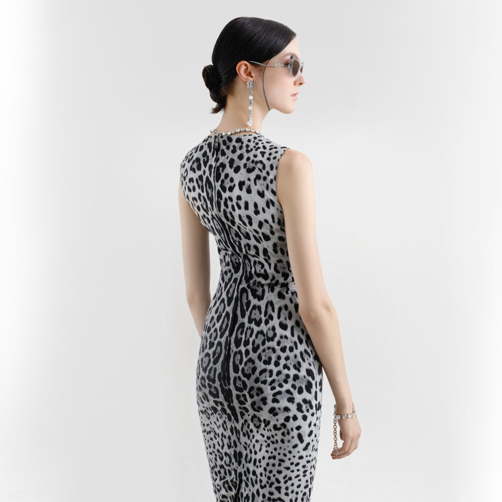 Women's Spring And Summer Leopard Print Mid-length Straight Dress Sleeveless Round Neck Temperament Elegant Long Dresses  Ngvp #9864