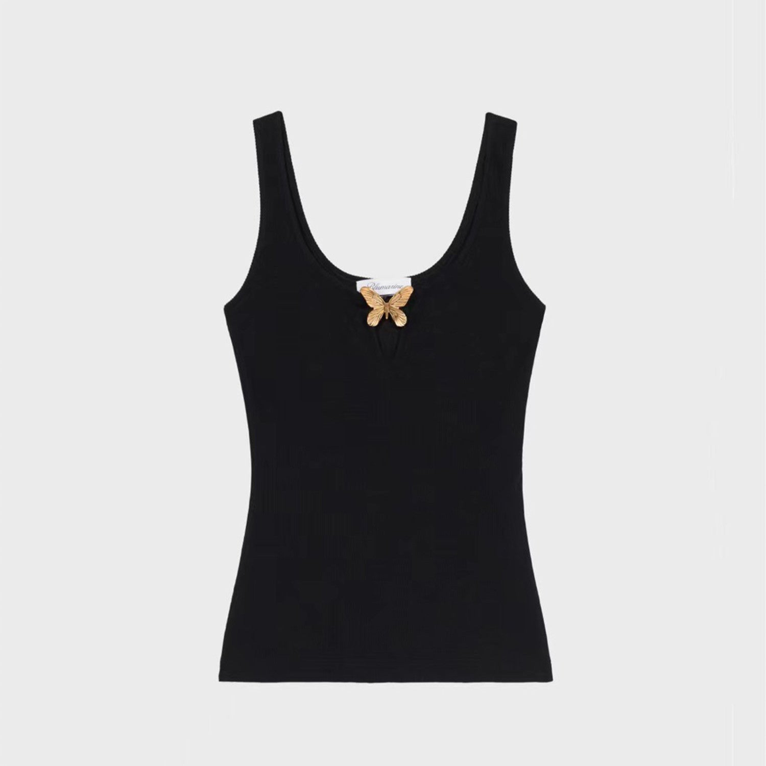 Blumarine Women's Spring And Summer Delicate Butterfly Metal Jewelry Vest Stretch Black Undershirt Fashion Casual Knit Sleeveless Tops Ngvp #8912