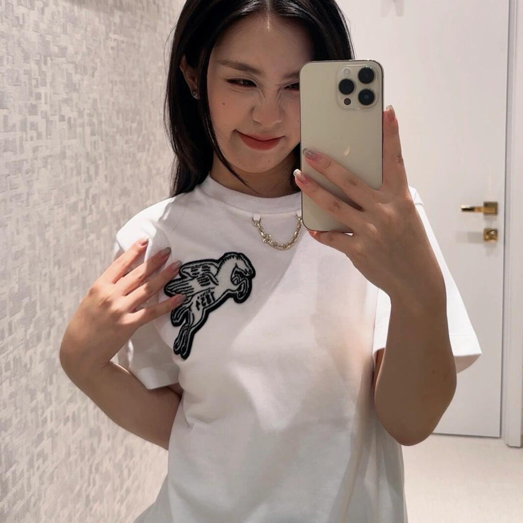 Men's Women's Spring Summer Chain Appliques Pattern Loose T-Shirt Round Neck Cotton Top Ngvp #8866