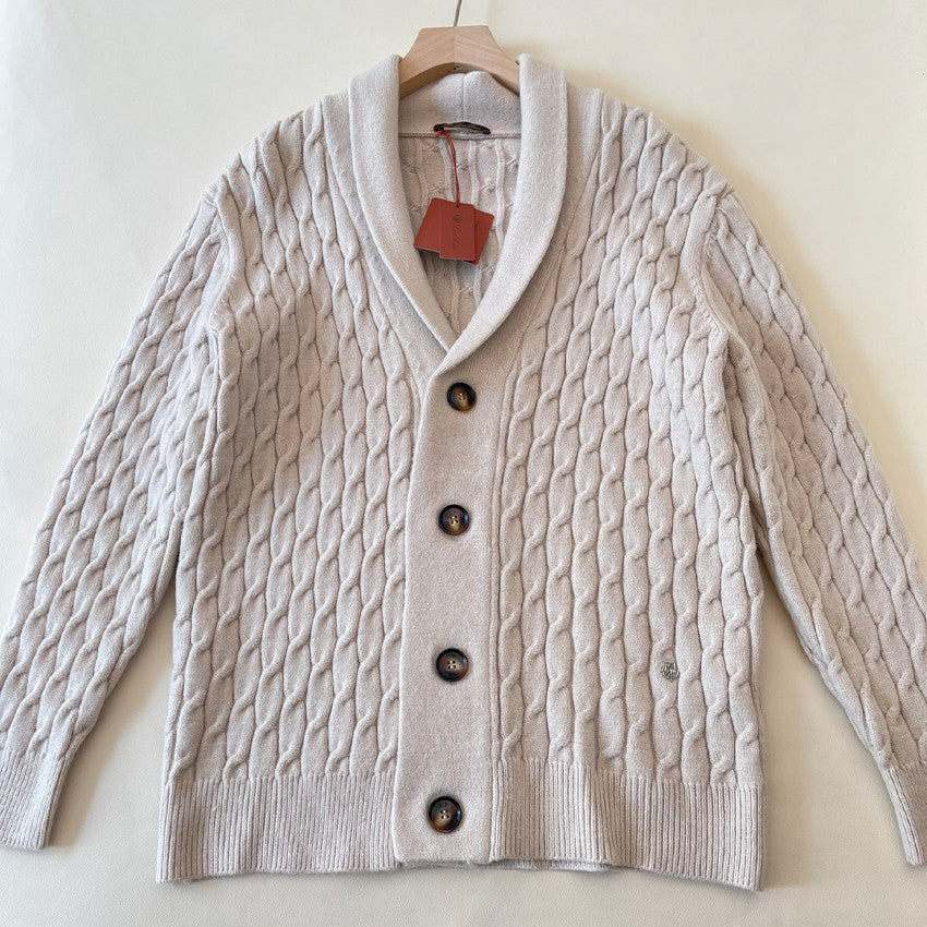 LP Men's Spring And Autumn Casual Solid Colour Cashmere Loose Straight Long Sleeve Cervatto Cardigan Ngvp #9569